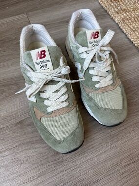 New Balance 998 Sneakers in Sage Green & Cream with Tan Accents